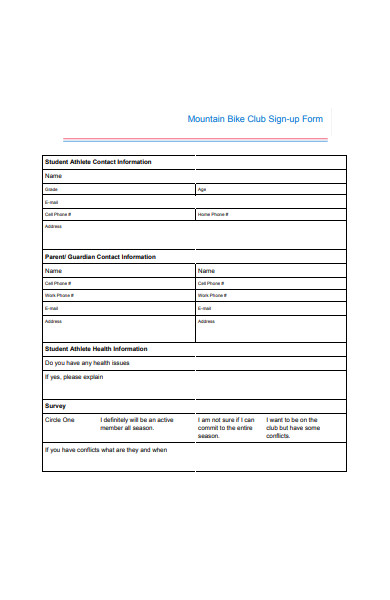 mountain bike club signup form