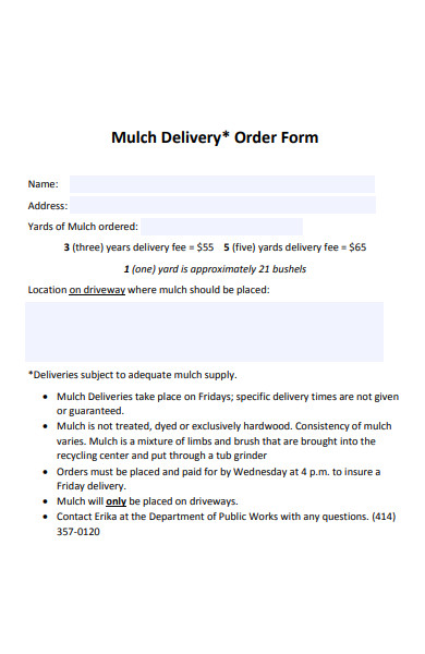 mulch delivery order form