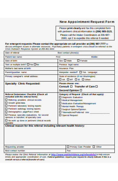 new appointment request form