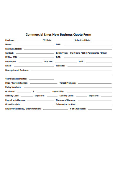 new business quote form