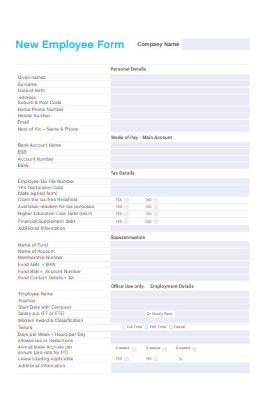 new employee information form