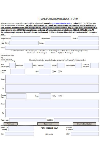 new transportation request form