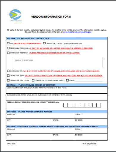 new vendor contact information form