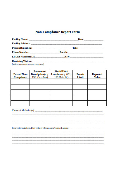 non compliance report form