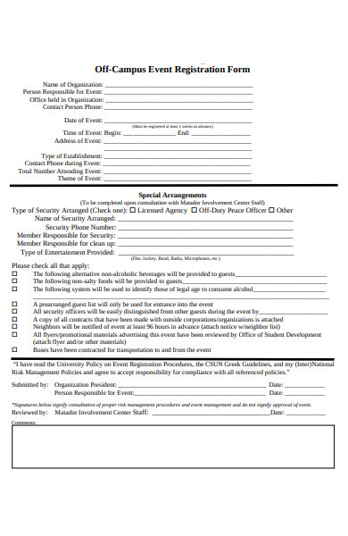 off campus event registration form