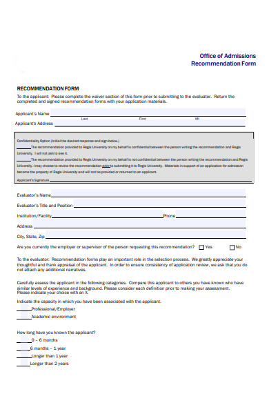 office recommendation form