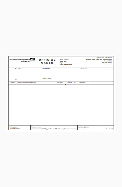official purchase order form
