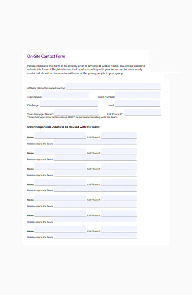 on site contact form template