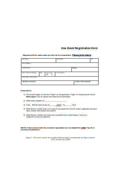 one event registration form