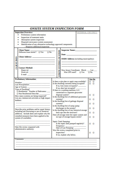 one site system inspection form