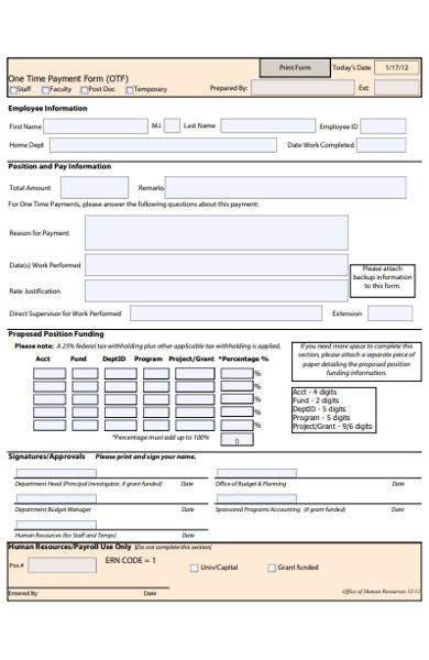 one time payment form