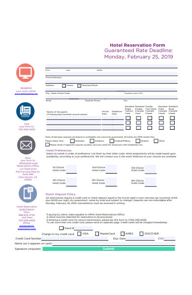 online hotel reservation form