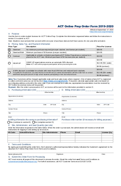 online order form template