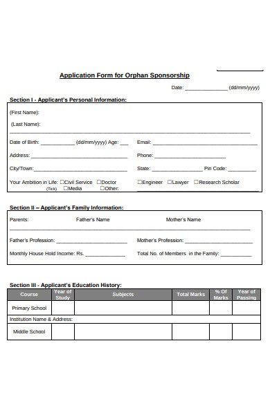 orphan sponsorship application form