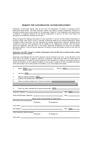 out side employment disclosure form
