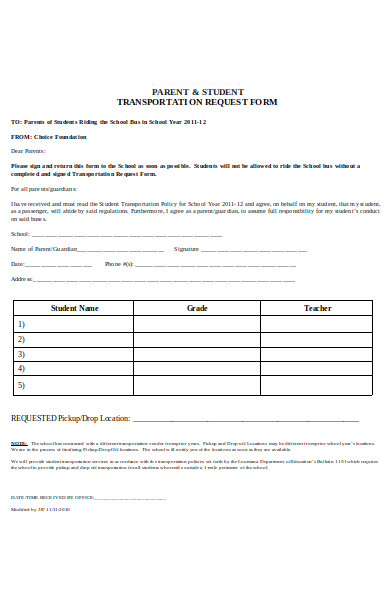 parent transportation request form