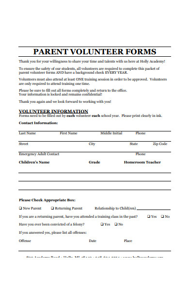 parent volunteer form
