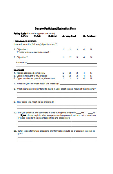 participant evaluation forms