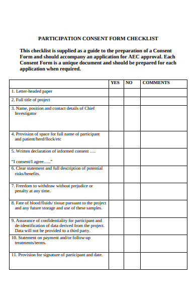 participation consent form checklist