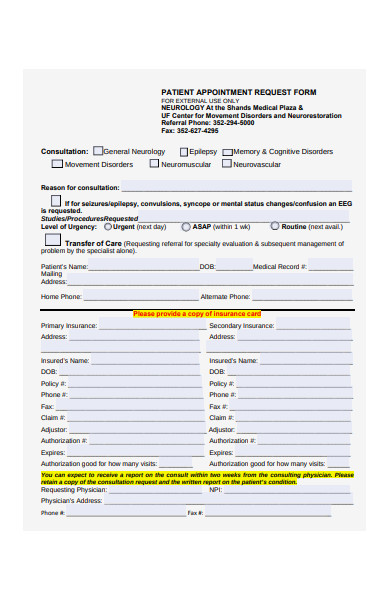 patient appointment request form