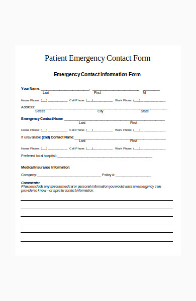 patient emergency contact form