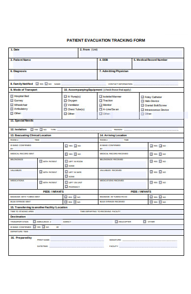 patient evacuation tracking forms