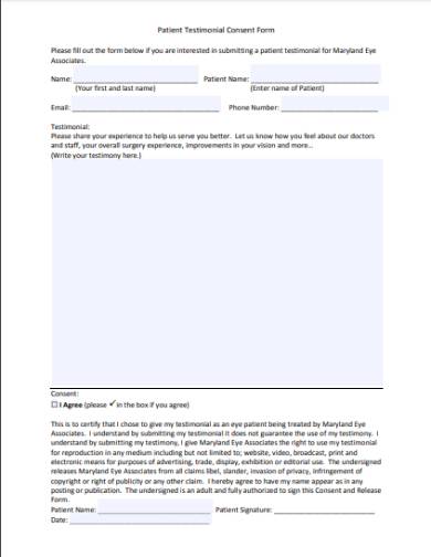 patient testimonial consent form