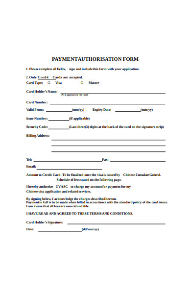 payment authorisation form