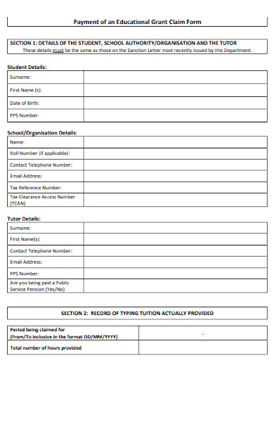 payment of educational grant claim form