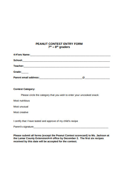 peanut contest entry form