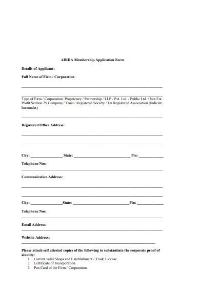 personal membership application form