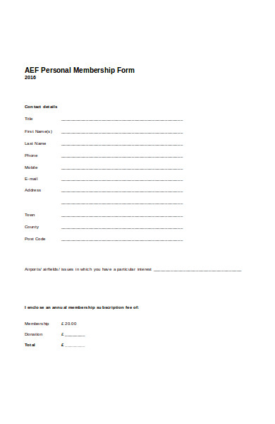 personal membership form