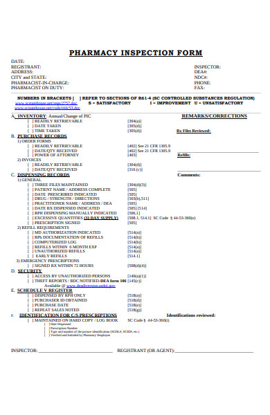pharmacy inspection form