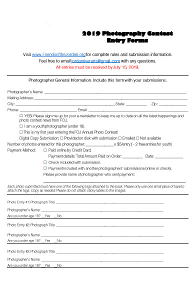 photography contest entry form
