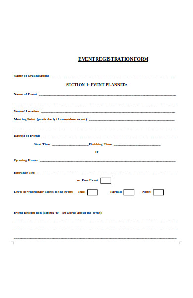 planned event registration form