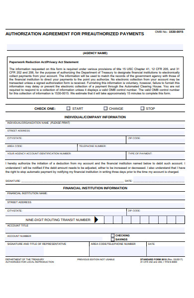 preauthorized payment form