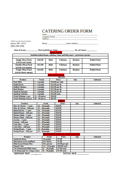 printable catering order form