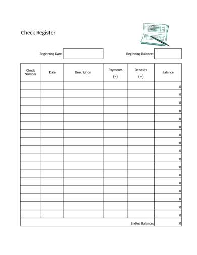 printable check register form template