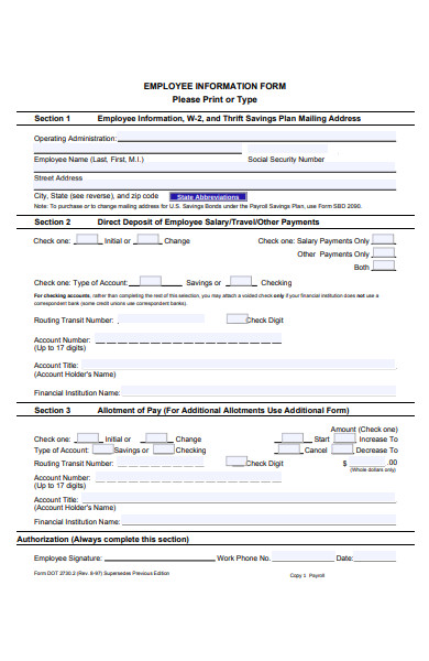 printable employee information form