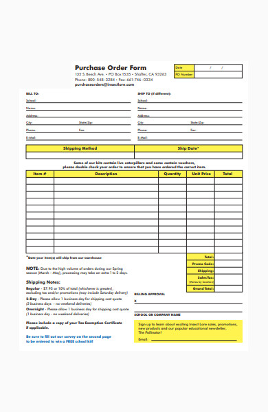 printable purchase order form