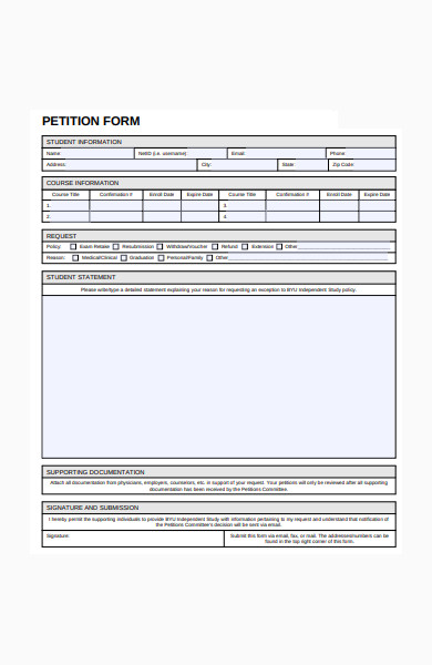 printable student petition form