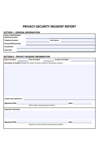 privacy security incident report form