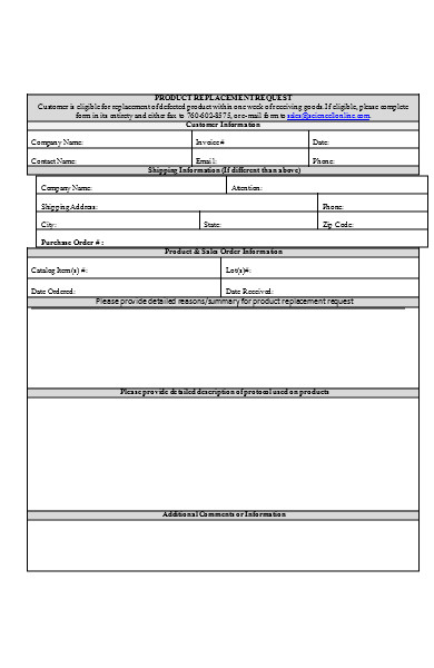 FREE 6+ Replacement Request Forms in PDF | MS Word