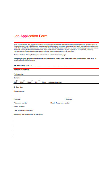 professional job application form