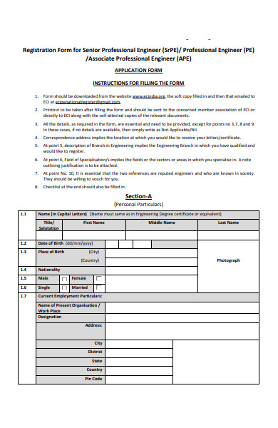 professional registration application form