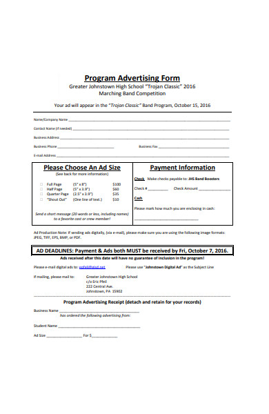program advertising form
