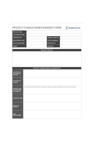 project change order request form