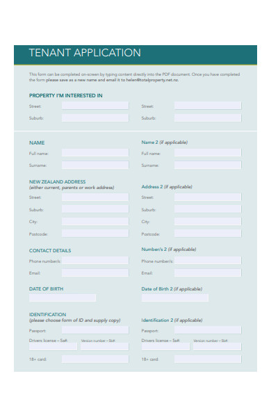 property tenant application form