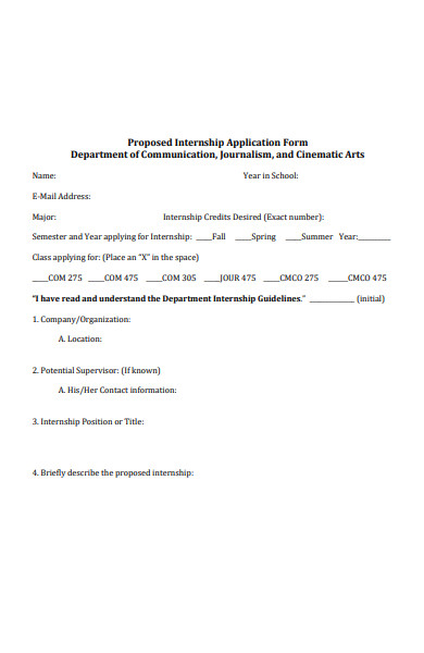 Free 46 Internship Application Forms In Pdf Ms Word 3825