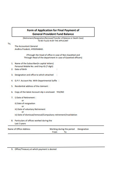provident fund payment form